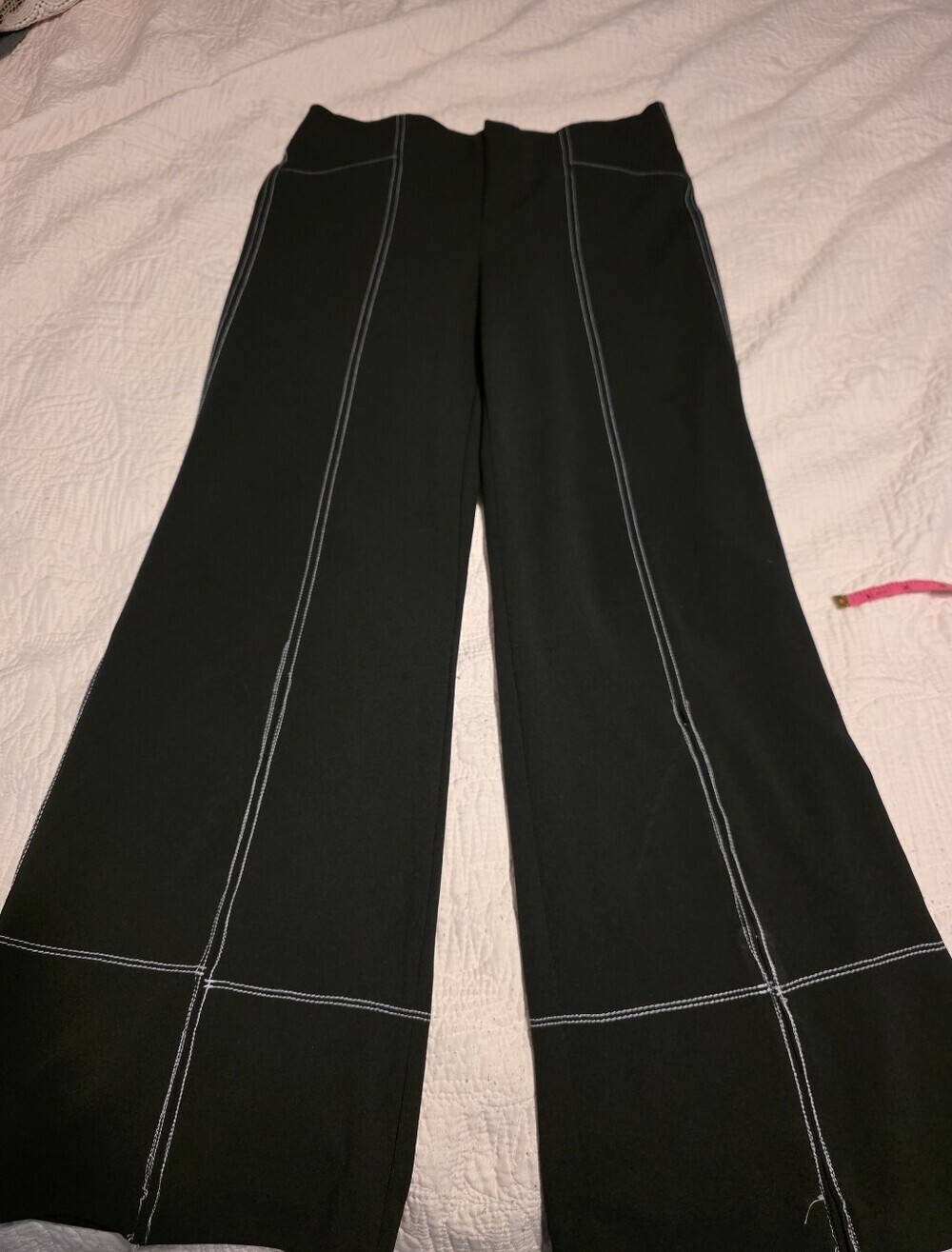 INC International Concepts Black Wide-Leg Pants with White Stitching